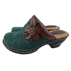 *Softspots Lara Clogs Womens Size 9.5W Green Suede Leather Comfort Boho Coastal